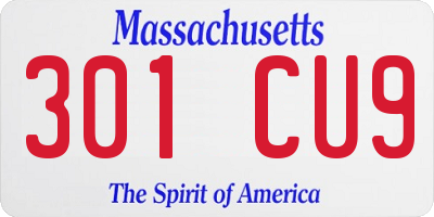 MA license plate 301CU9