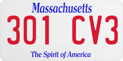 MA license plate 301CV3