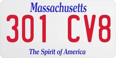 MA license plate 301CV8