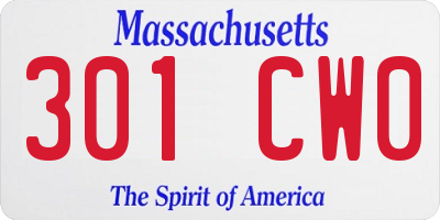 MA license plate 301CW0