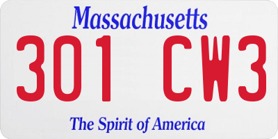 MA license plate 301CW3