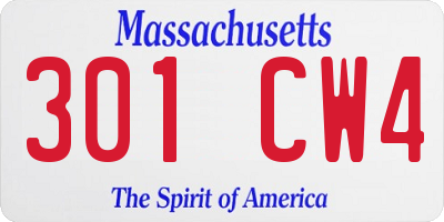 MA license plate 301CW4