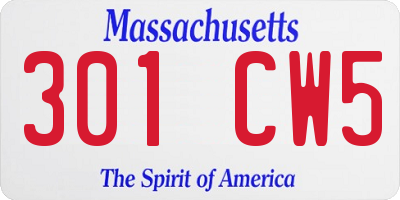 MA license plate 301CW5