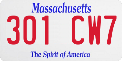 MA license plate 301CW7