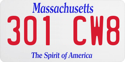 MA license plate 301CW8