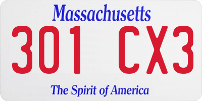 MA license plate 301CX3