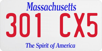 MA license plate 301CX5