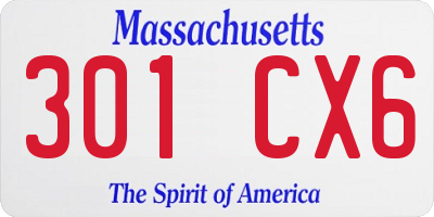 MA license plate 301CX6