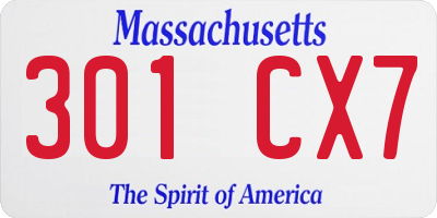 MA license plate 301CX7