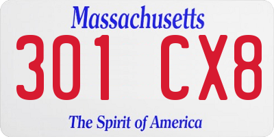 MA license plate 301CX8
