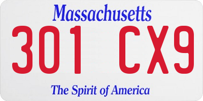 MA license plate 301CX9