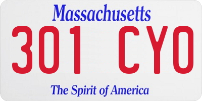 MA license plate 301CY0