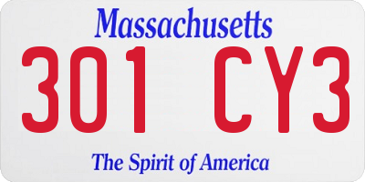 MA license plate 301CY3