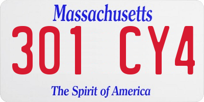 MA license plate 301CY4