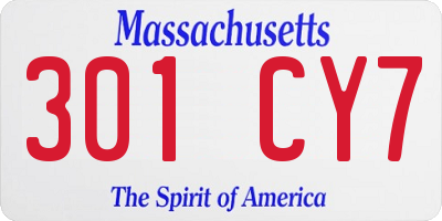 MA license plate 301CY7