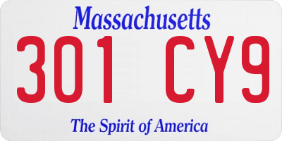 MA license plate 301CY9
