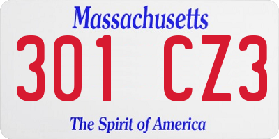MA license plate 301CZ3