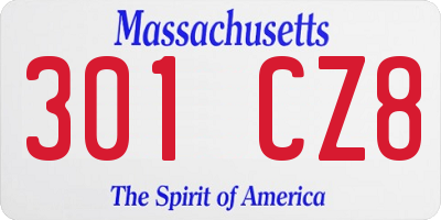 MA license plate 301CZ8