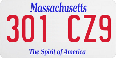 MA license plate 301CZ9