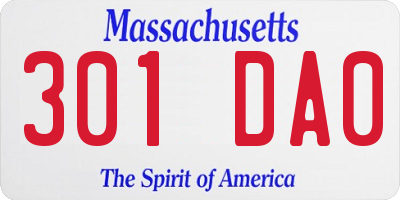 MA license plate 301DA0