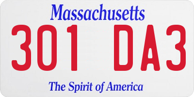 MA license plate 301DA3
