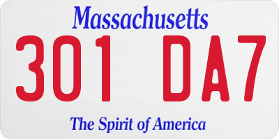 MA license plate 301DA7