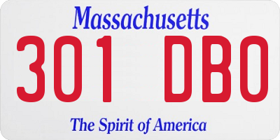 MA license plate 301DB0