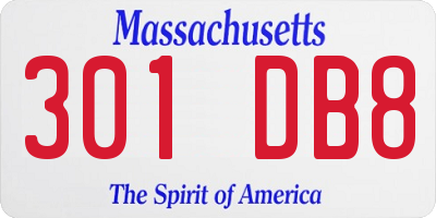 MA license plate 301DB8
