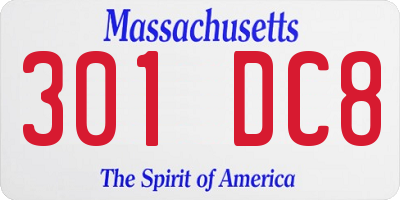 MA license plate 301DC8
