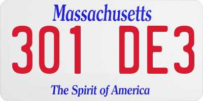 MA license plate 301DE3