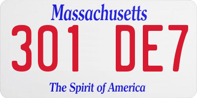 MA license plate 301DE7