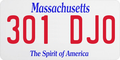 MA license plate 301DJ0