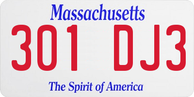 MA license plate 301DJ3