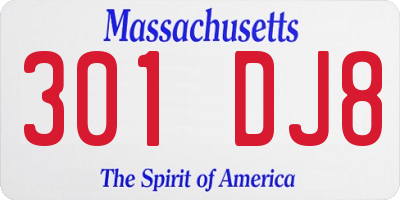 MA license plate 301DJ8