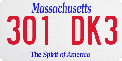 MA license plate 301DK3
