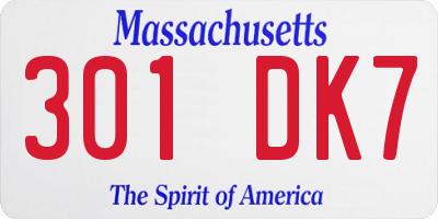 MA license plate 301DK7