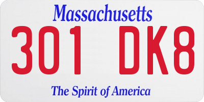 MA license plate 301DK8
