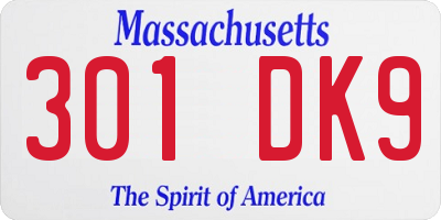 MA license plate 301DK9