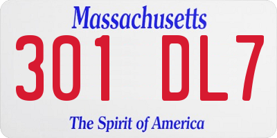 MA license plate 301DL7