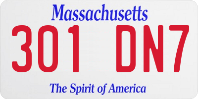 MA license plate 301DN7