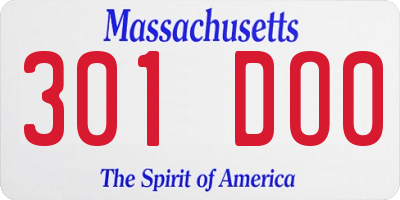 MA license plate 301DO0