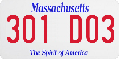 MA license plate 301DO3