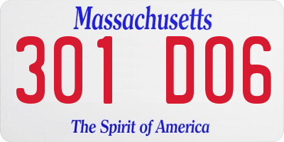 MA license plate 301DO6
