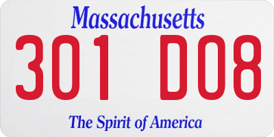 MA license plate 301DO8
