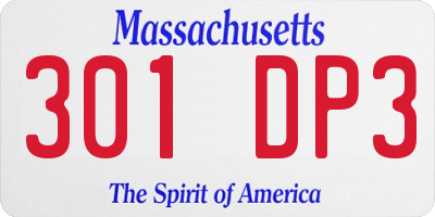 MA license plate 301DP3