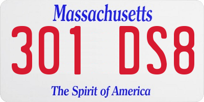MA license plate 301DS8