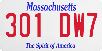 MA license plate 301DW7