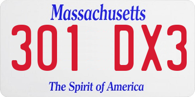 MA license plate 301DX3