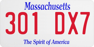 MA license plate 301DX7