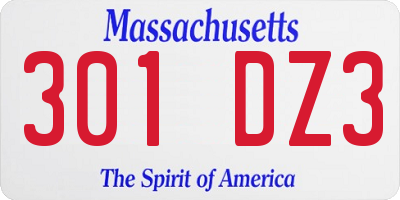 MA license plate 301DZ3